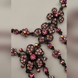 Pink Floral Rhinestone Necklace Choker